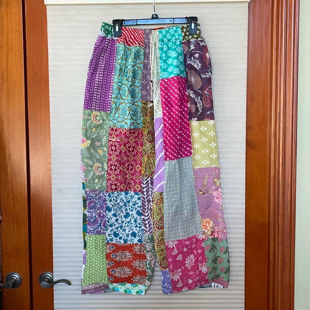 NWT Patchwork Multicolor Pants will fit medium to large waist is 14in w/…
